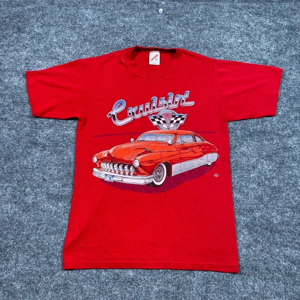 Vintage 1987 Jerzees Cruisin Red Classic Car Graphic T-Shirt Kids Small USA Made